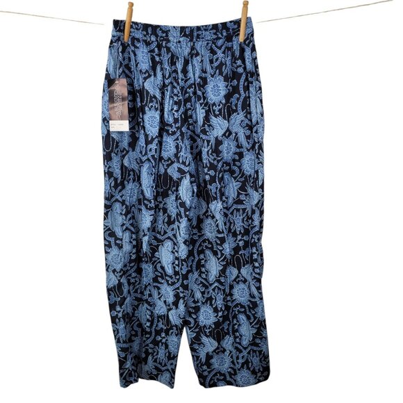 NEW Vintage Pants Size Large Wide Leg Elastic Stretch Waist Pockets Floral Alt - Picture 7 of 8